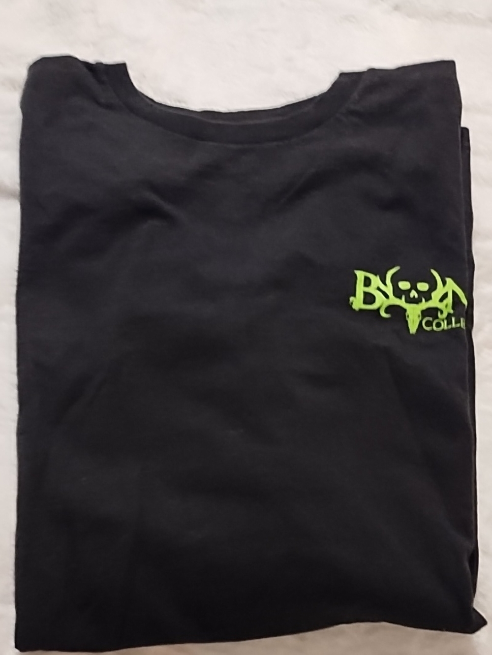 Bone Collector Black Graphic Tee with Neon Green Skull Logo